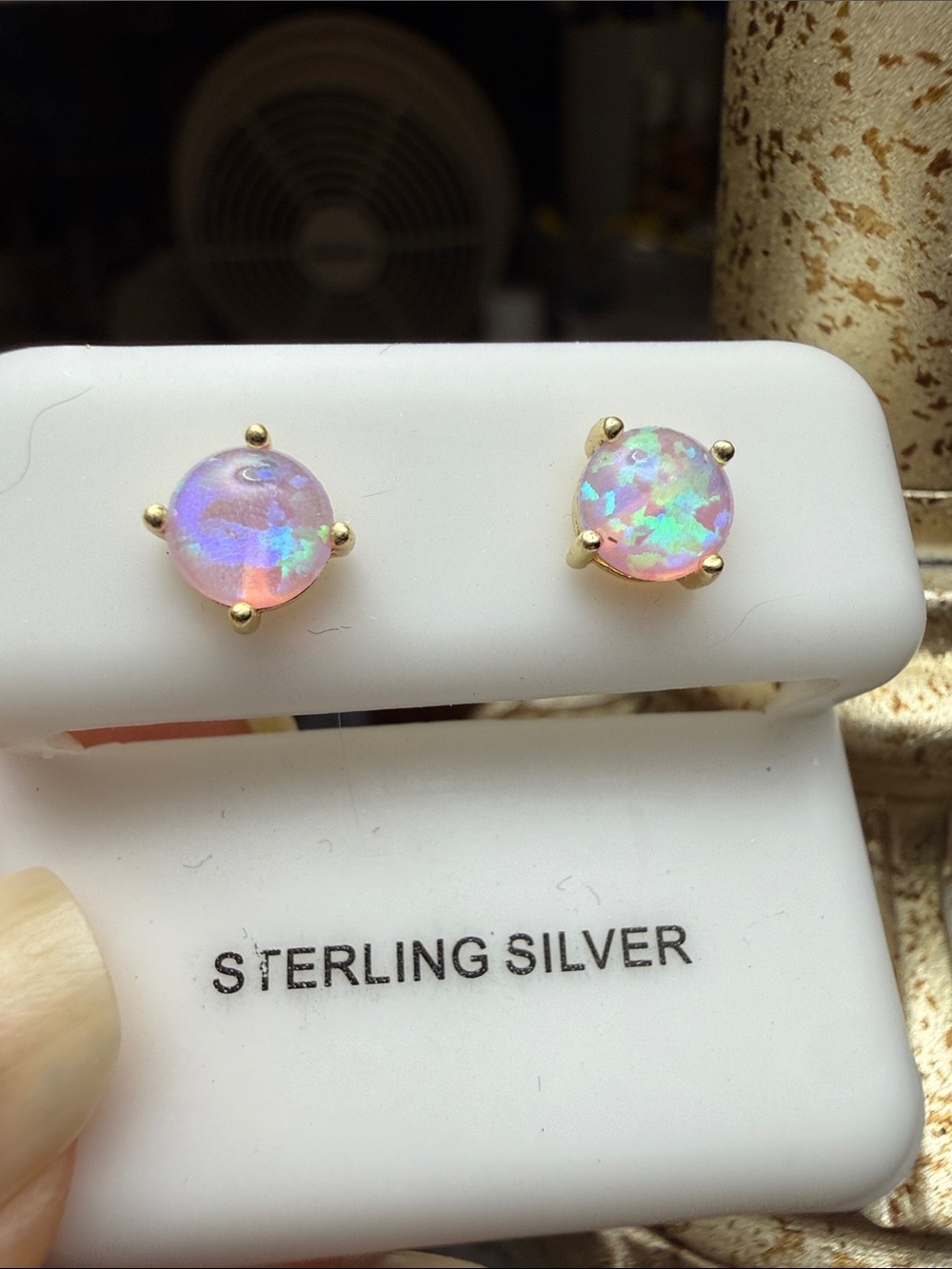 14k gold over 925 Sterling Silver Pink Opal Stud Earrings NEW